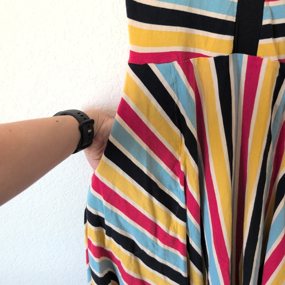 Effies Heart Striped Midi Dress V-Neck Pockets Small Maximalist Retro Dopamine - Picture 6 of 8